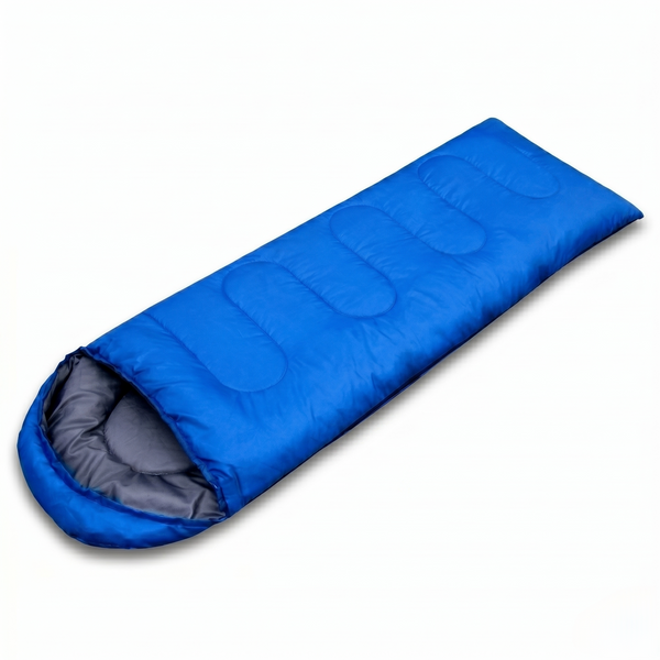 Hat-wearing sleeping bag in an envelope